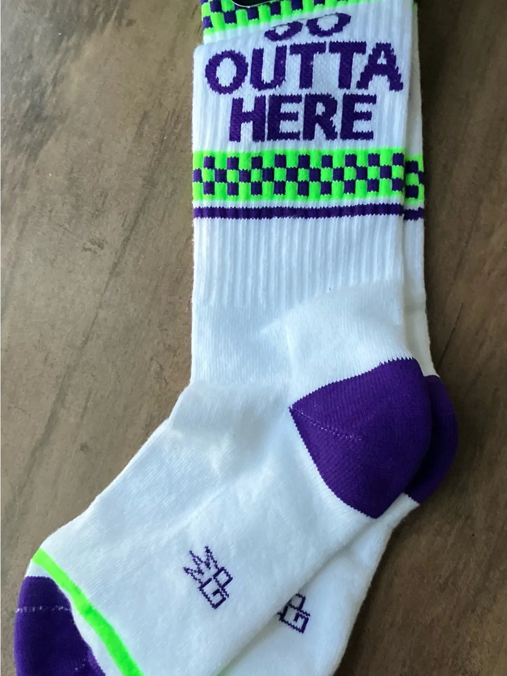 White Athletic Crew Socks with Purple & Neon Green Accents